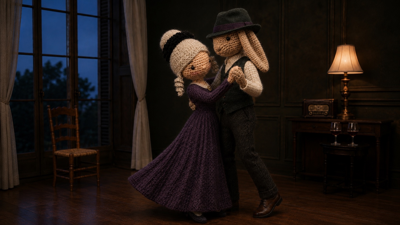 Charlotte von Altenburg und Albrecht von Bredow tanzen Hand in Hand im abendlichen Salon.